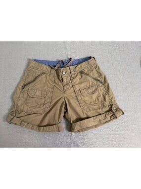 Athleta Womens Khaki Cargo Shorts Sze 2 Zip Pockets Granola Girl Hiking Outdoors
